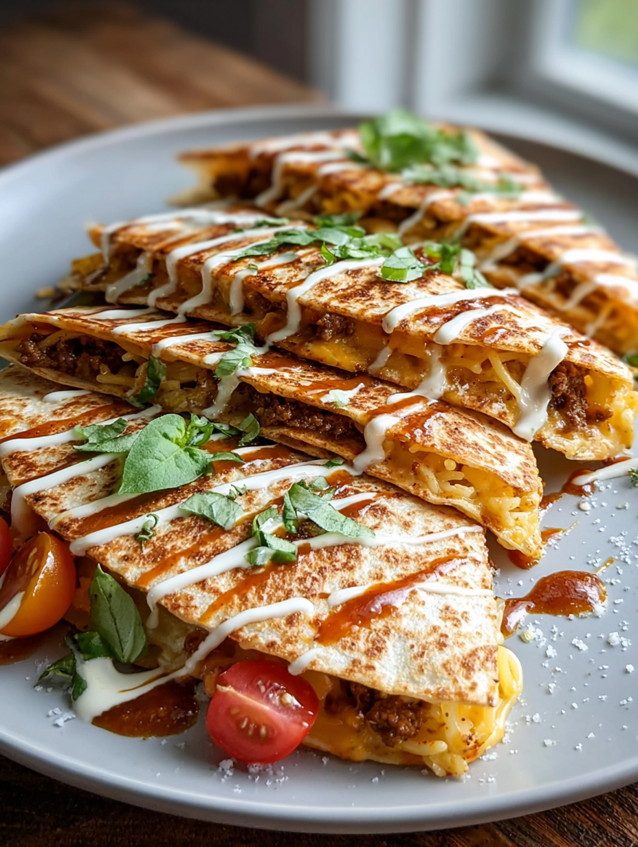 Big Mac Quesadillas With Special Sauce Drizzle Recipe preparation
