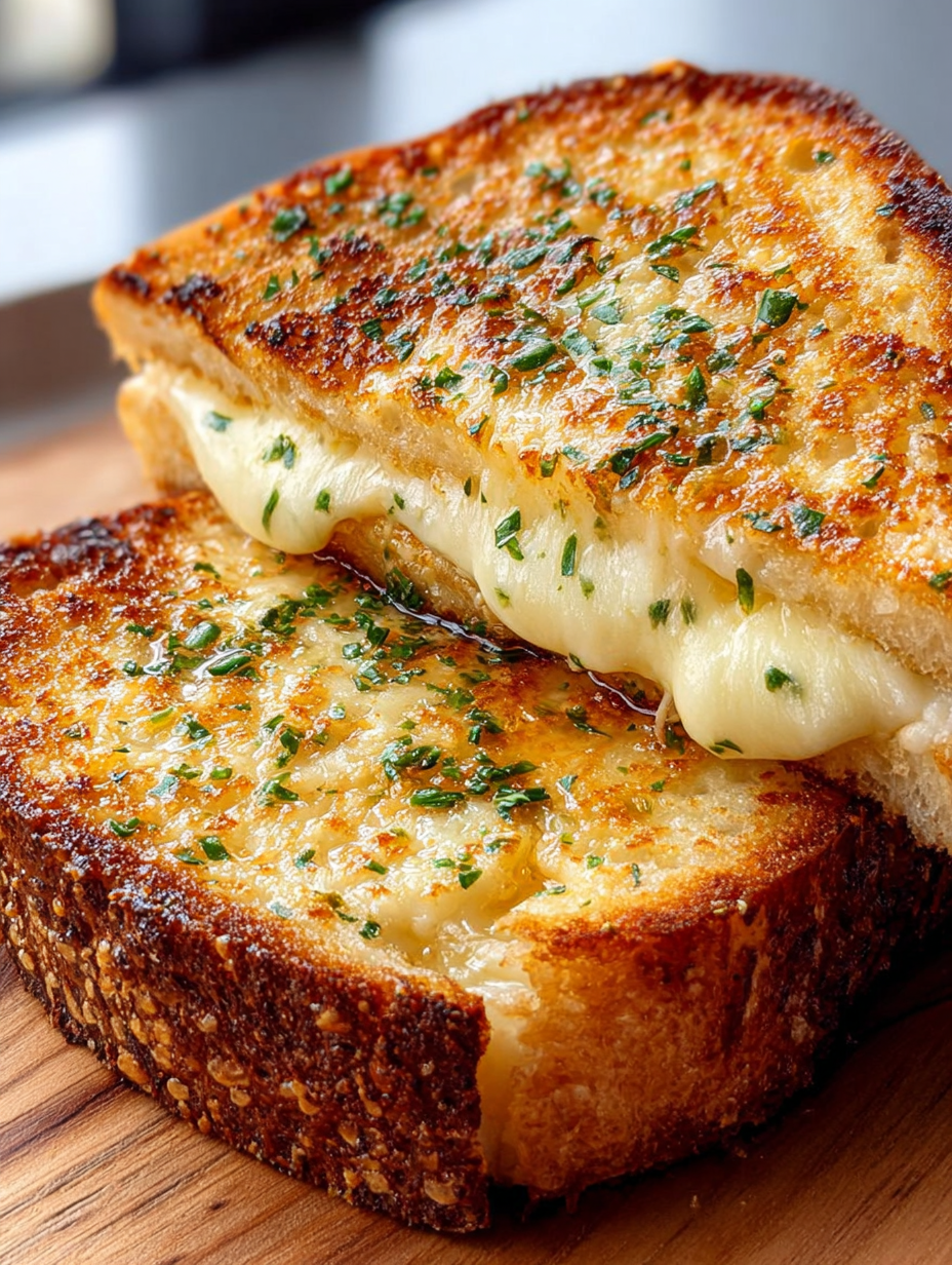 Garlic Bread Grilled Cheese preparation