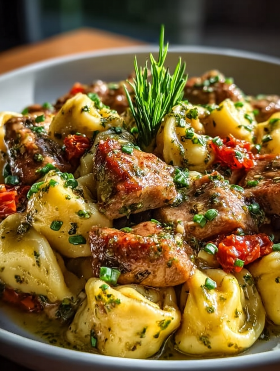 Pesto Tortellini preparation