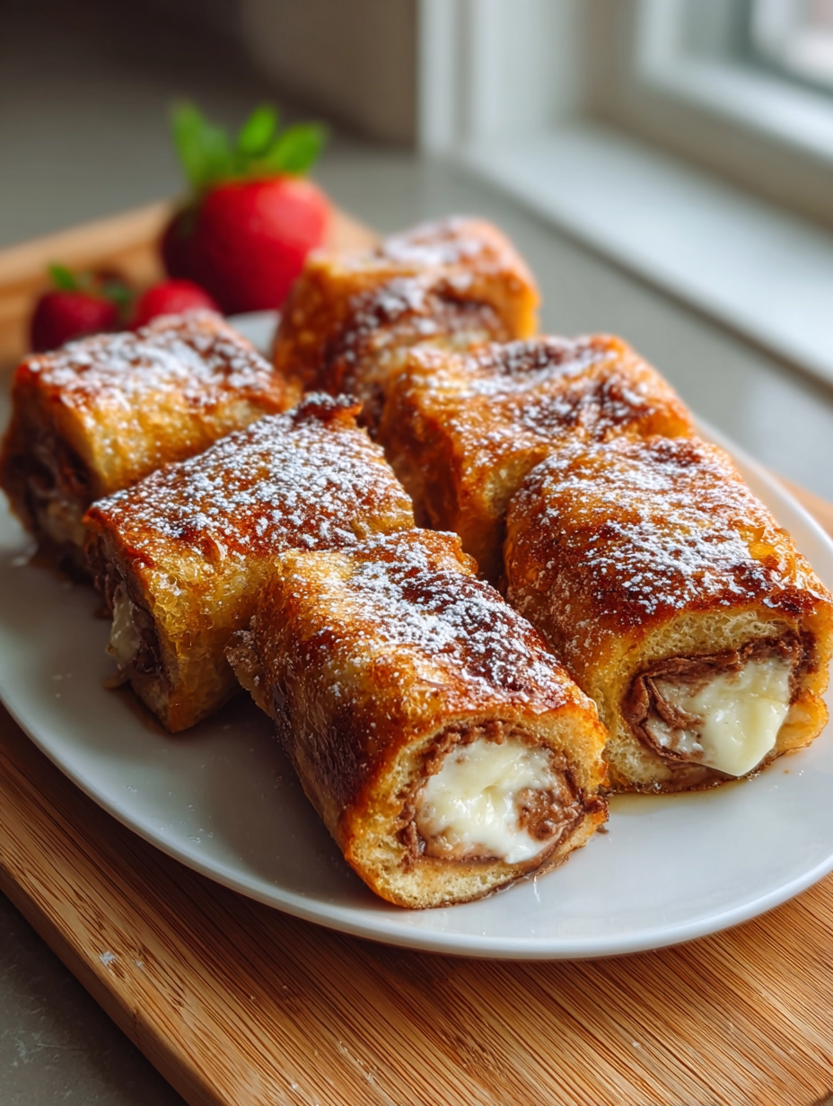 Sweet Nutella Stuffed French Toast Roll Ups preparation