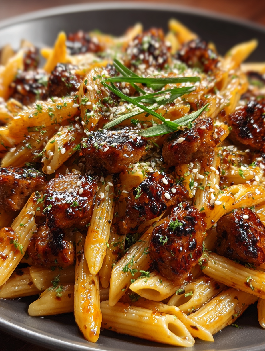 Sweet Smoky Bbq Garlic Butter Sausage Penne preparation
