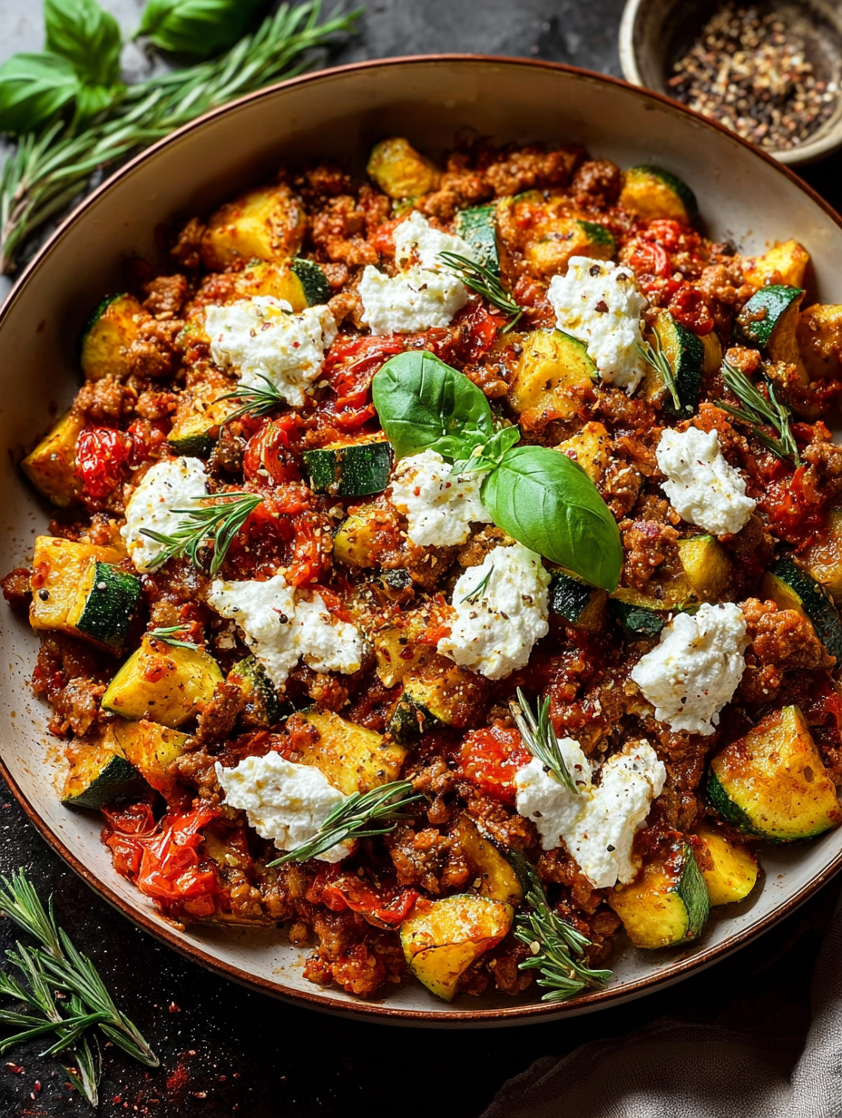 Zucchini & Ground Turkey Skillet With Ricotta Recipe preparation